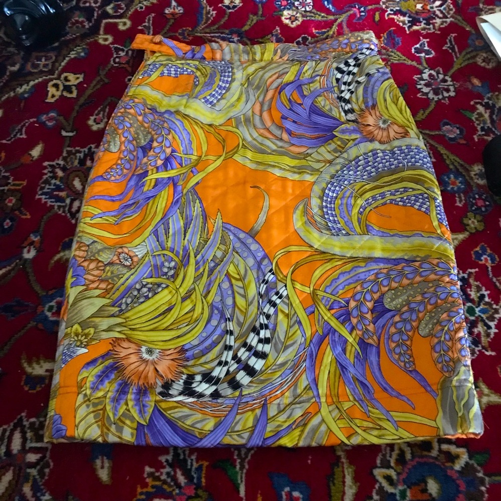 Salvatore Ferragamo vintage Vibrant Orange and Purple silk Quilted Skirt sz 40